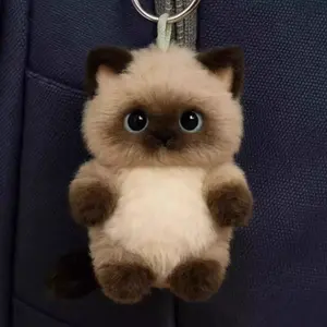 DIYAO Cute Siamese Cat Plush Keychain, Metal-Coated Soft Pet Bag Charm for Daily Carry and Gifting, Bag Charms