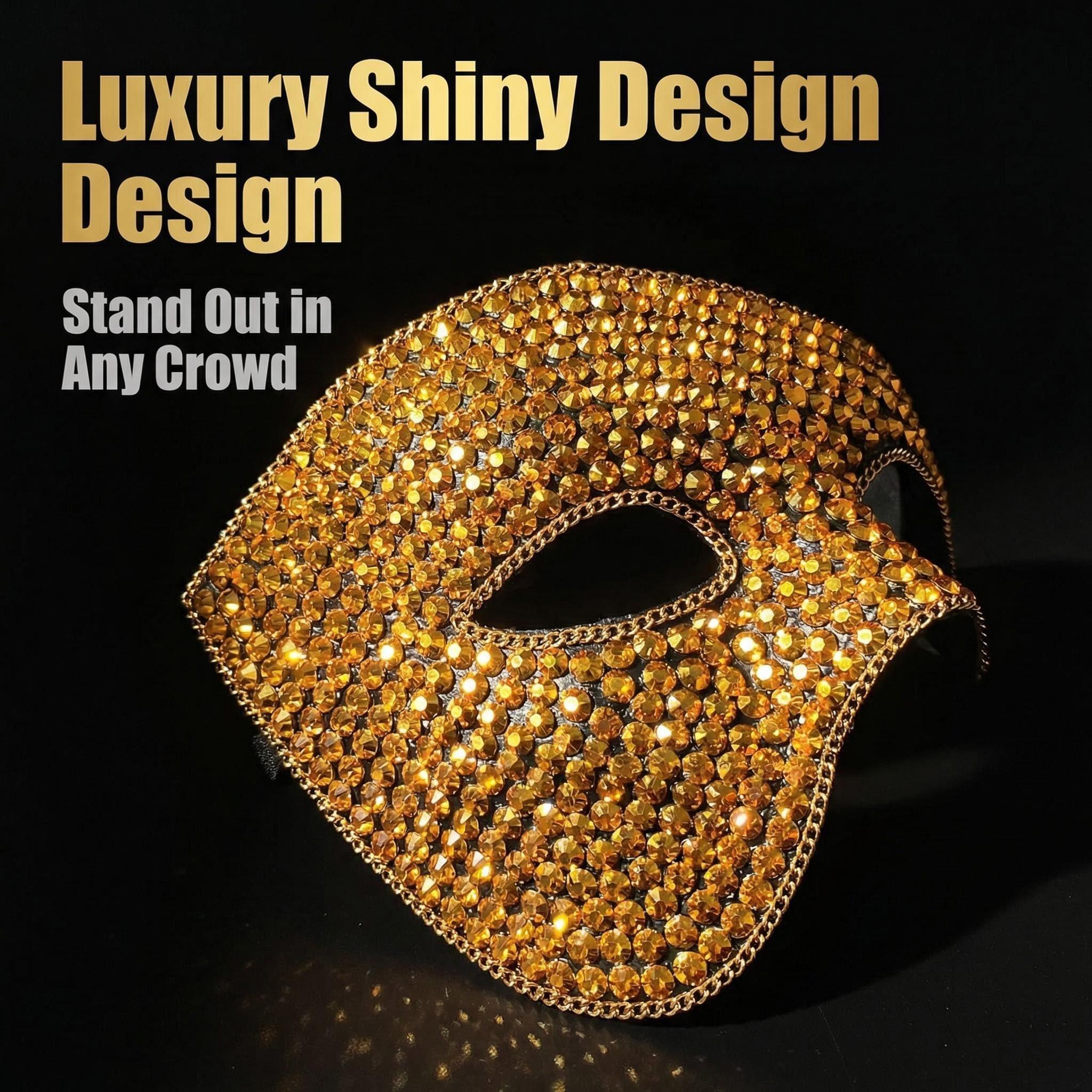 Half-Face Diamond Mask for Men and Women: DIY Handmade Rhinestone-Embellished Luxury Eye Masks for Carnival, Birthday Parties, and Holiday Performances