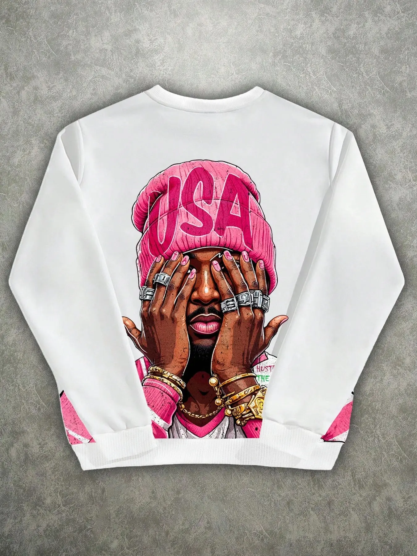 Unisex Round Neck Long Sleeve Knit Sweatshirt, Hip Hop Print Design, Casual Fitted Top, Fall & Winter Fashion, Moderate Fabric Thickness