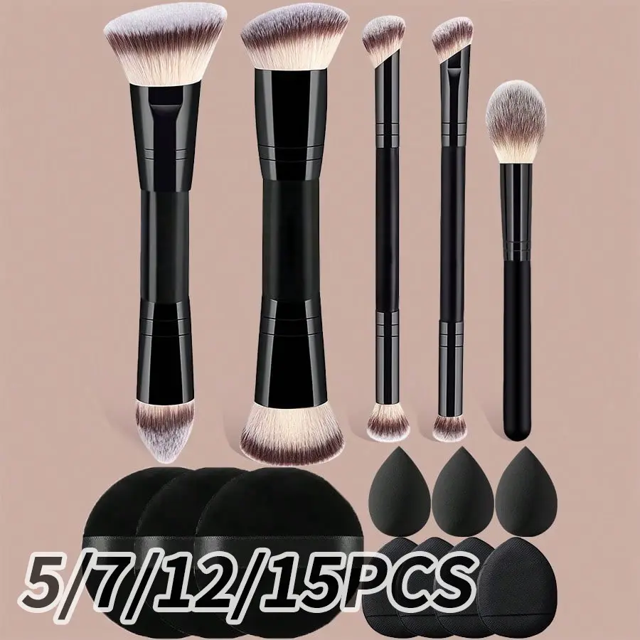 5pcs/7pcs/12pcs/15pcs Makeup Tool Set, Cosmetic Brushes Powder Puffs Beauty Sponges, Soft Dense Bristles Easy Application, Portable Lightweight, Eyeshadow Brush Set, Makeup Tools Set, Makeup Tool Kit