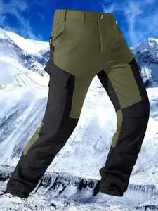 Men's Waterproof Work Pants, Thickened Fleece Lined Long Overalls for Autumn Winter Outdoor Activities, Multi-Pocket Design