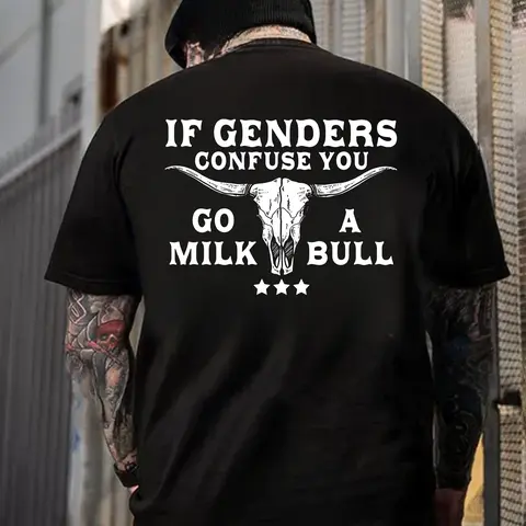 If Genders Confuse You Go Milk A Bull T-Shirt, Funny Sarcastic Western Tee | Cowboy Attitude Hoodie | Bull Skull Humor Sweatshirt.