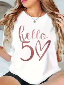 Letter Heart-Shaped Print - Women'S Trendy Casual Sports T-Shirt