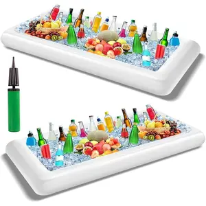 Pack of 2 Inflatable Cooler Serving Bar Salad Ice Tray for Food Drinks - BBQ Picnic Pool Party Supplies Buffet Salad Food & Drinks Tray for Party Picnic & Camping (53 x 25,6 inches)