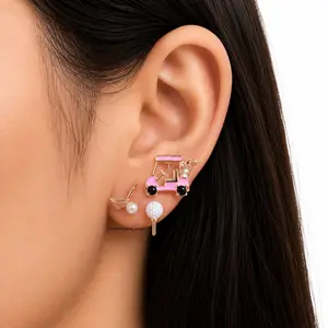 Titanium Gold Mini Golf Earrings Set – Golf Cart, Ball & Clubs Studs | Hypoallergenic Fun Jewelry for Golf Lovers