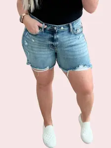 Judy Blue High Waist Adjustable Double Button Cutoff Distressed Shorts 15278, Last Few size 2X/3X, Stretchy Cotton Denim Womenswear Bottom