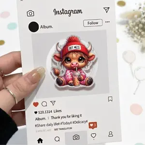 (Red) Hot Mess Phone Grip Magsafe, Lovely Baby Cow With Milk Tea Kindle Grip, Pink Highland Cow Grip Holder, Cartoon Phone Grip, Gift for Girls Boys