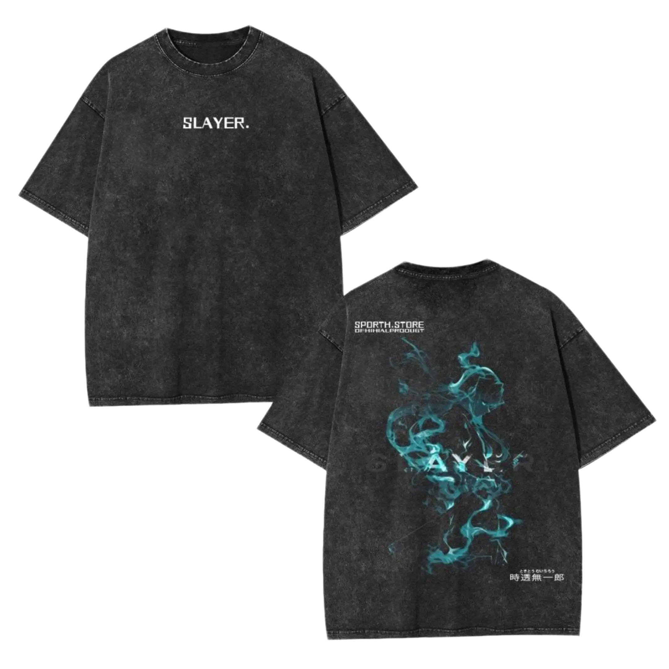 Men's Oversized Vintage Distressed Short-Sleeve T-Shirt, Anime Demon Slayer Muichiro Tokito Graphic Print, Casual Streetwear Otaku Style Top, Figure Print, Fitted Cut