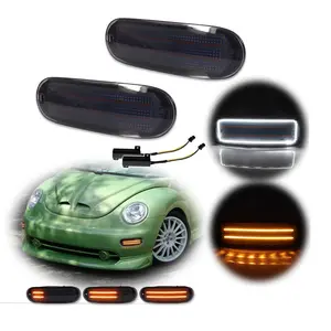 2pcs Smoke Switchback LED Front DRL Turn Signal lamps Corner Lights For 1998 1999 2000 2001 2002 2003 2004 2005 VW Beetle,Replace OEM 1C0 953 155 L /1C0 953 156 L