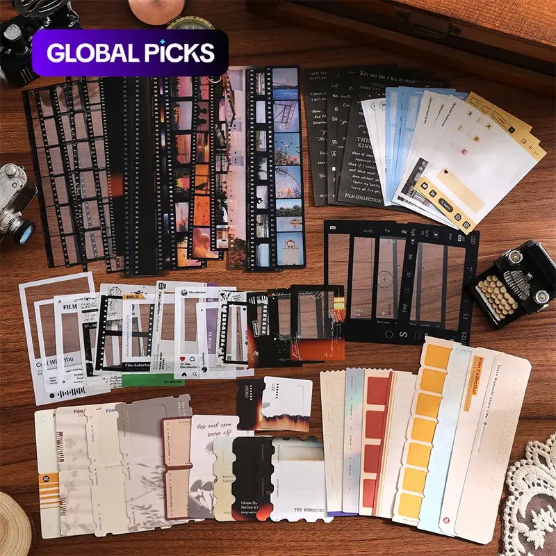 100pcs/set Movie-Themed Scrapbook Kit with Photo Frames, Decorative Paper, Stickers, and Memory Pads, DIY Crafting and Journaling Supplies, Scrapbook Materials #GLOBAL PICKS