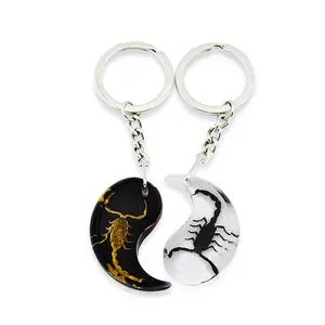 Real Scorpion Ying Yang Friendship Keychain Black and White w/ No Dots