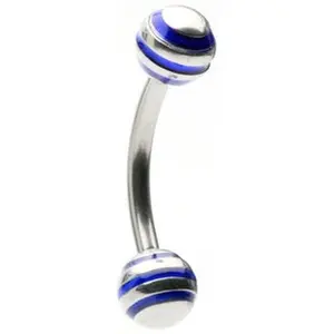 Blue Striped Ball Eyebrow Ring