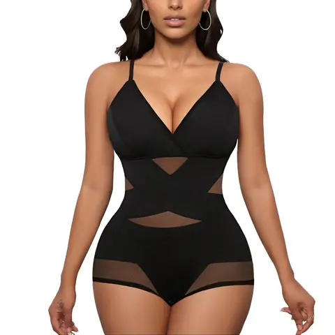 Avidlove Shapewear Bodysuit for Women Body Shaper Tummy Shapewear Plus Size Body Suits with V Neck Adjustable Spaghetti Strap & X Cross Design