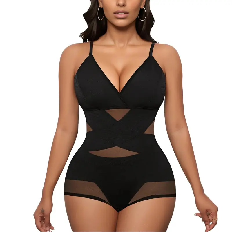 Avidlove Shapewear Bodysuit for Women Body Shaper Tummy Shapewear Plus Size Body Suits with V Neck Adjustable Spaghetti Strap & X Cross Design