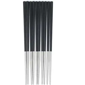 Chopsticks, Stainless Steel Tips/Fiber Glass Handles, Dishwasher Safe, Non-Slip Metal Chopsticks for Cooking Eating, 5 Pairs  Pack - Black