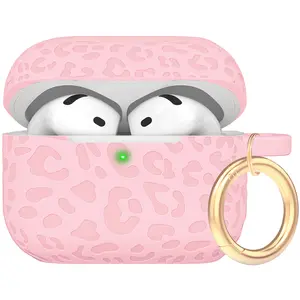 Engraved Leopard Silicone Protection Case for Apple AirPods 4 with Keychain for Women Girls
