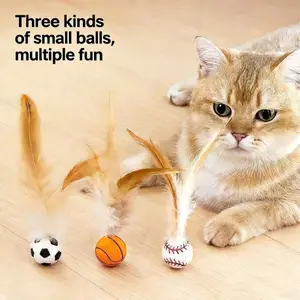 New Cat Toy Elastic Feather Ball Self-Entertainment Stress Relief Bite Resistant Throw Interactive Play Ball