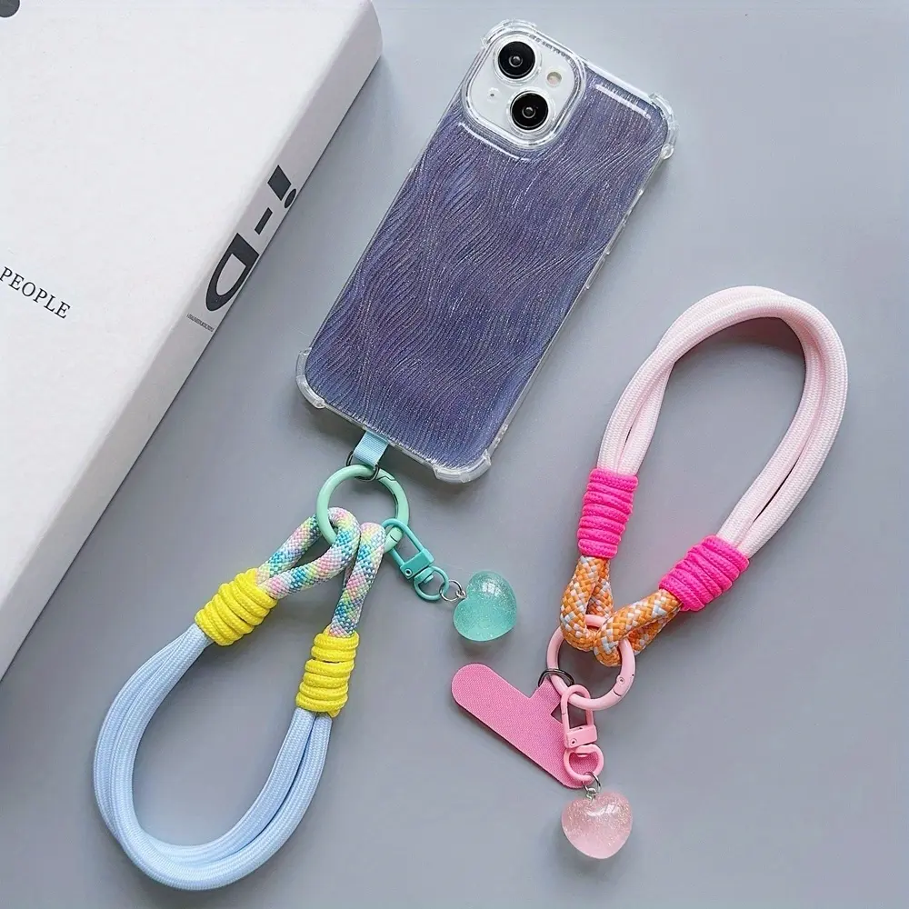 Universal Braided Phone Lanyard Cartoon Star Wrist Strap with Patch Detachable Phone Hanging Chain Cord