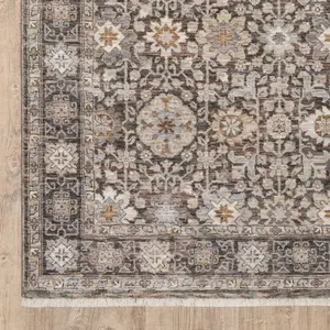 212 MAIN 5x8 ft. Gray & Ivory Oriental Power-Loom Stain-Resistant Fringed Rectangle Area Rug, Rectangular Shape