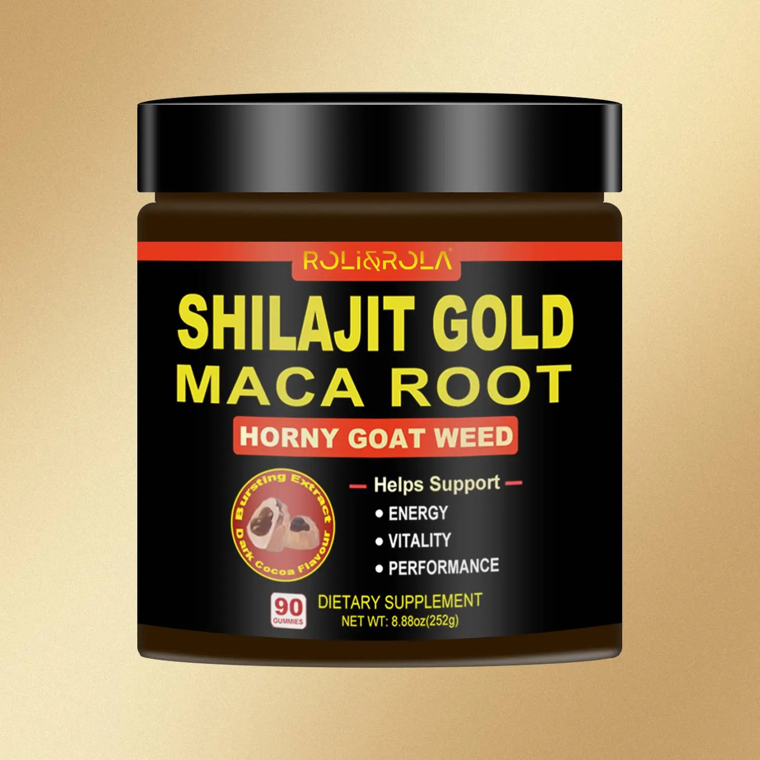 ROLI&ROLA Shilajit  Maca Horny Goat Weed Gummies - 90 Count for 1 Month Supply - Black Cocoa Flavor, Energy Vitality Performance Support, Dietary Supplement For man