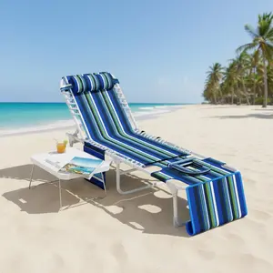 Garvee Upgraded 3-in-1 Outdoor Tanning Lounge Bench with Face Hole, Folding Side Table, 5 Reclining Positions, Removable Pillow, Heavy Duty, Max 330lbs for Beach, Pool, Garden
