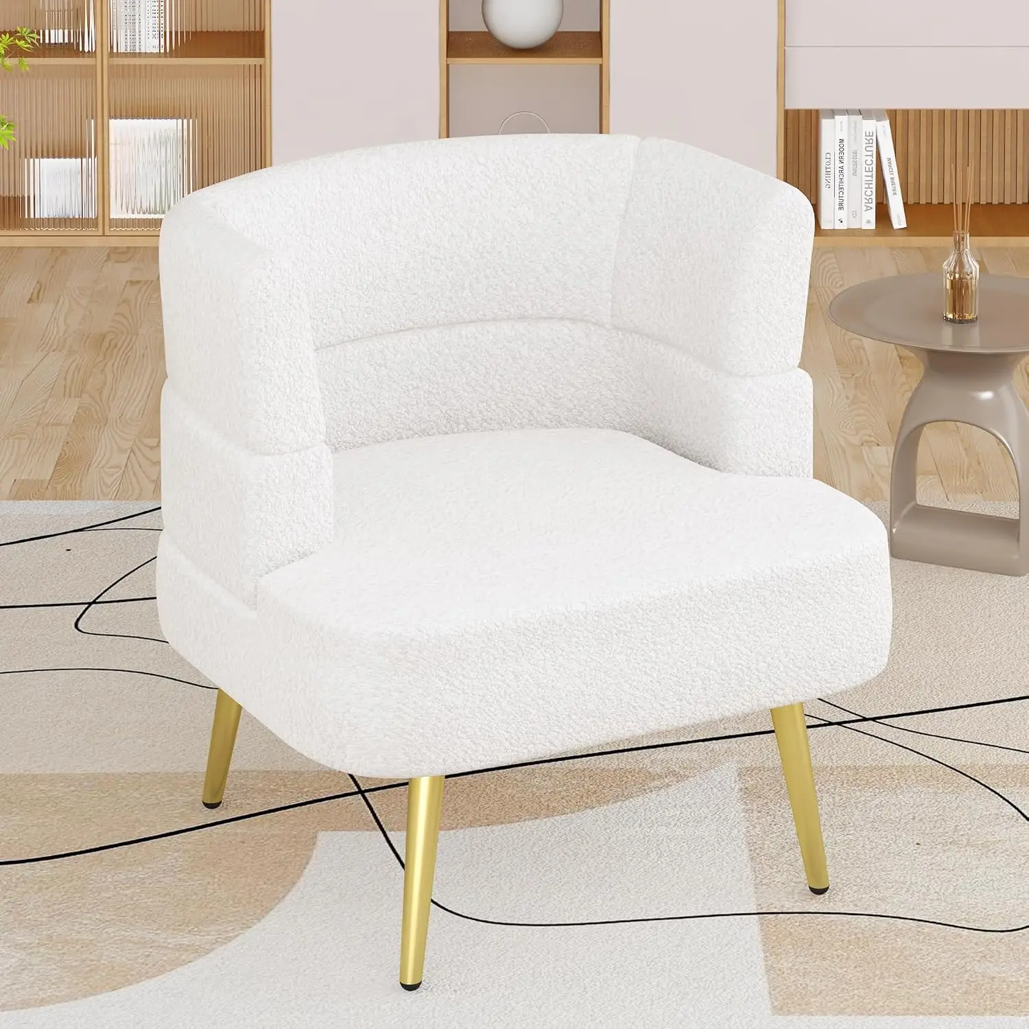 DKLGG Single Sofa Chair,Modern Sherpa Accent Armchair with High Resilience Sponge & Sturdy Legs,Comfy Accent Chair for Bedroom, Living Room, Reading &