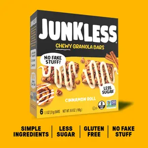 JUNKLESS Chewy Granola Bars Cinnamon Roll Simple Ingredients Less Sugar Gluten Free No Fake Stuff