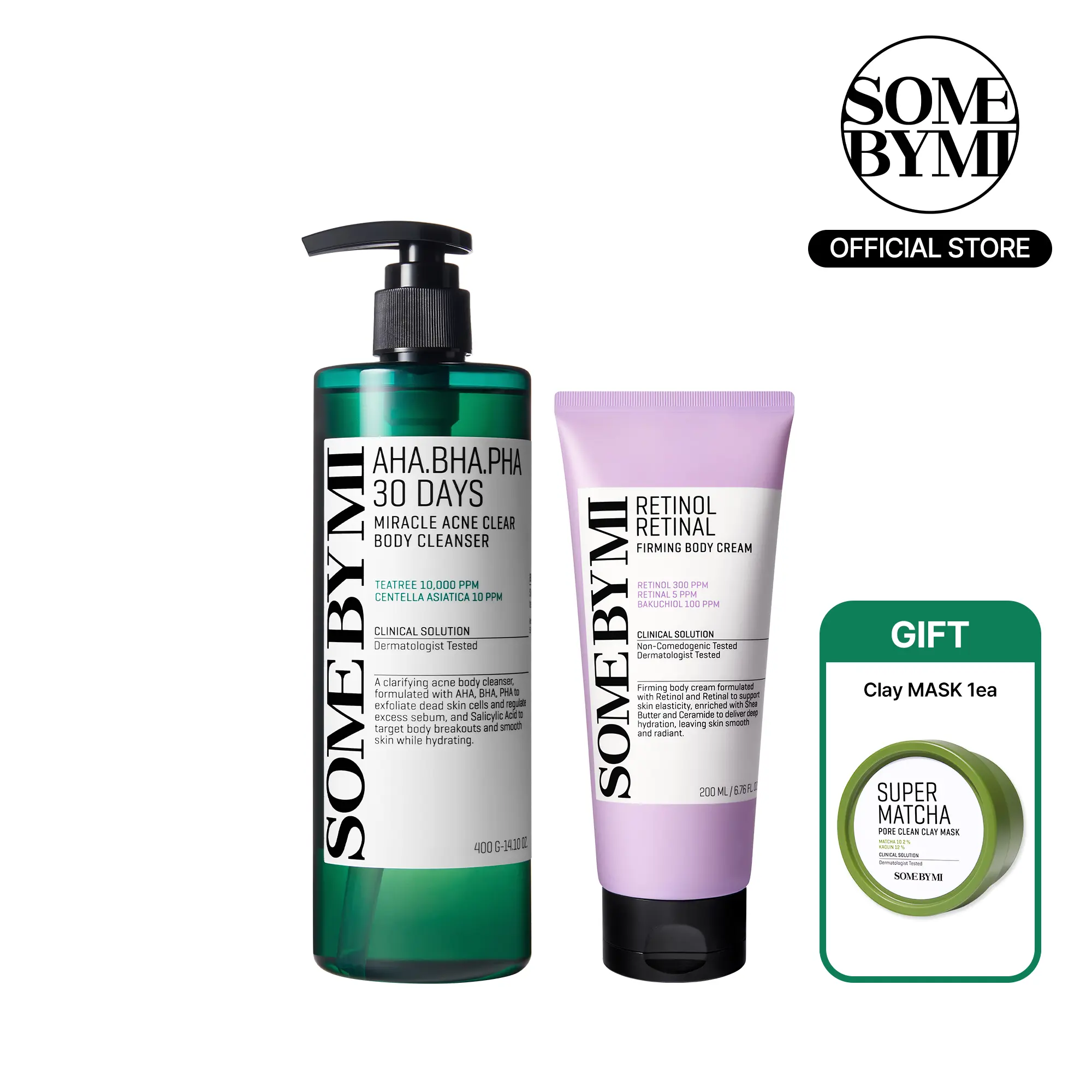 Miracle Body Acne & Retinol Firming Set - Korean Skincare - AHA BHA PHA Cleansing & Retinol Body Cream for Healthy Firming & Smooth Skin Texture
