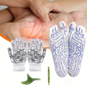 4 Piece Reflexology Socks with Tools and Gloves Set Acupressure Reflexology Foot Massage Socks Facial Amenorrhea Beauty Tool Acupoint Gloves Fashion Accessories