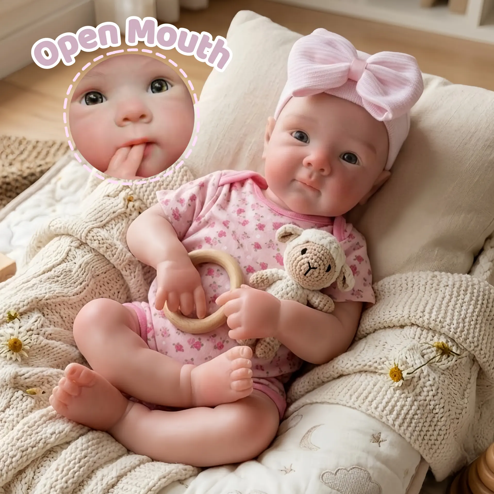 Otarddolls 18-Inch/45cm Open Mouth Realistic Newborn Baby Silicone Girl Doll Bettie - Bald Head, High Quality Gift, Handmade Artisan, Washable Non-Vinyl, Removable Clothing, Feed Bottle, Adult Collectors (Toys & Hobbies Specialty DIY Supply)