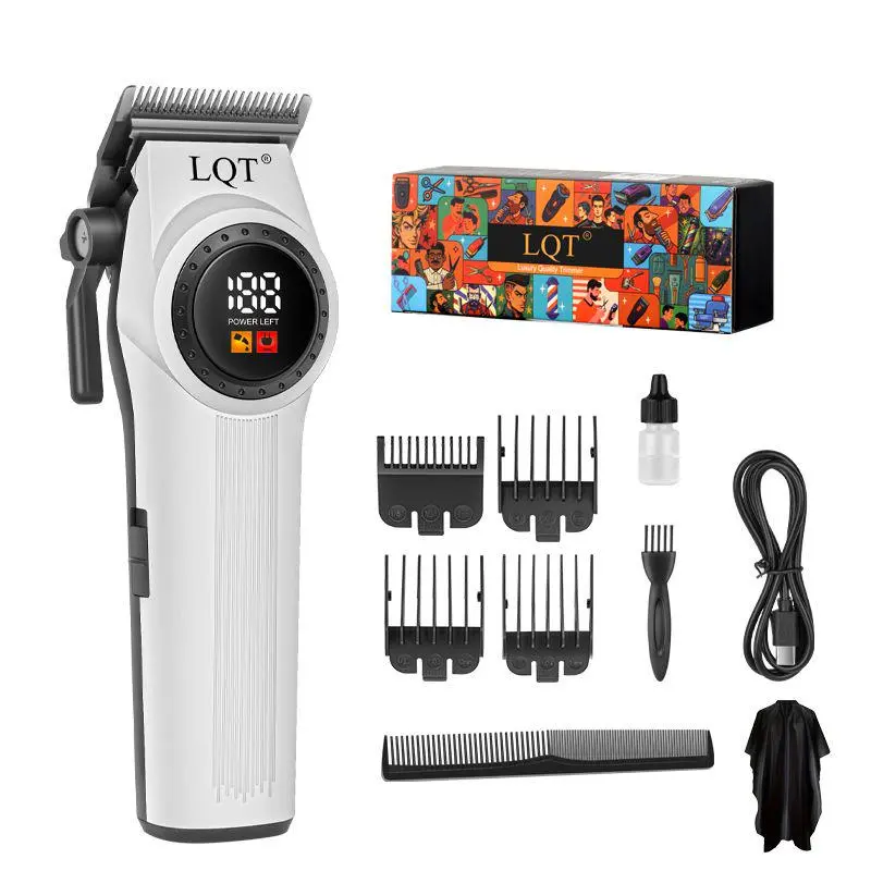 LQT White Hair Clipper for Men, Cordless Barber Trimmer with LCD Display, Rechargeable Electric Hair Cutting Kit with Guide Combs, Cape & Full Accessories