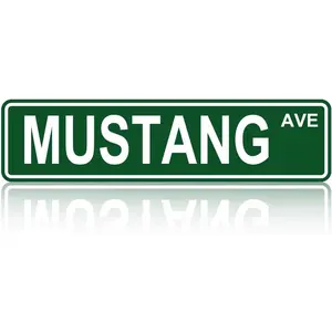 Mustang AVE Slim Tin Sign Street Funny Metal Sign Wall Decor for Bedroom Home Bar Garage Art Gift 4x16 inch Rectangle Design Modern Decorations