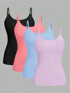 [Plus Size] Solid Color Spaghetti Strap Tank Top, Basic Casual Sleeveless Top for Daily Wear, Women's Plus Clothing for All Seasons, Womenswear