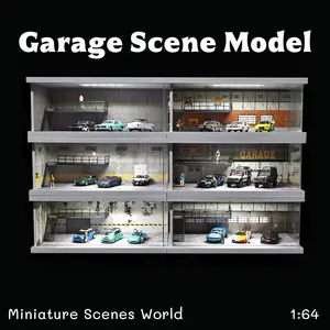 Diorama 1/64 Scale Car Garage Model with LED Lighting Car Parking Lot Backdrop Display Building Scene Model Fits For 1/64 Hot Wheels Model Car Display Case Gift Toys