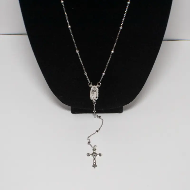 Small Cross Rosary Necklace with Pendant and Chain