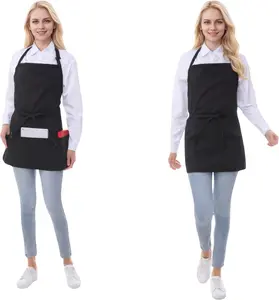 Short Cotton Apron for Women with 3 Pockets,Adjustable Cooking Kitchen Aprons,Chef Apron for gardening Baking BBQ
