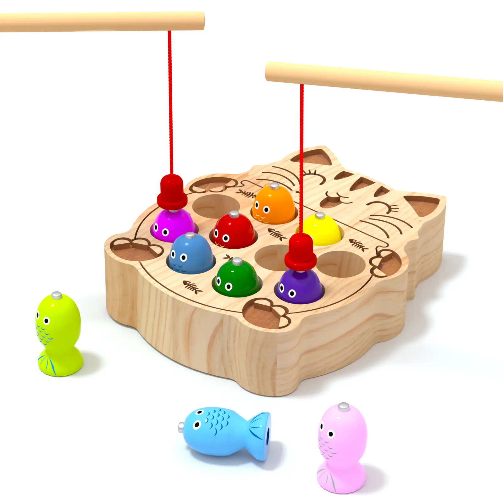 Edutree Wooden Magnetic Meow Fishing Game, Cute Cat Fishing Game Toy for Kids, Montessori Fine Motor Skills Toy for Toddlers 1-3 Years Old, Mother's Day Gift