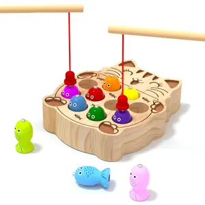 Edutree Wooden Magnetic Meow Fishing Game, Cute Cat Fishing Game Toy for Kids, Montessori Fine Motor Skills Toy for Toddlers 1-3 Years Old