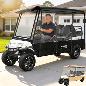 LUPPLE Universal 6 Passenger Golf Cart Enclosure Rain Cover for ICON, EZGO TXT/Express S6 L6, Yamaha, Club Car Long Roof 120 in, 6 Seater Driving Rain Cover with 4-Sided Roll-up Zipper Door Waterproof Windproof Black