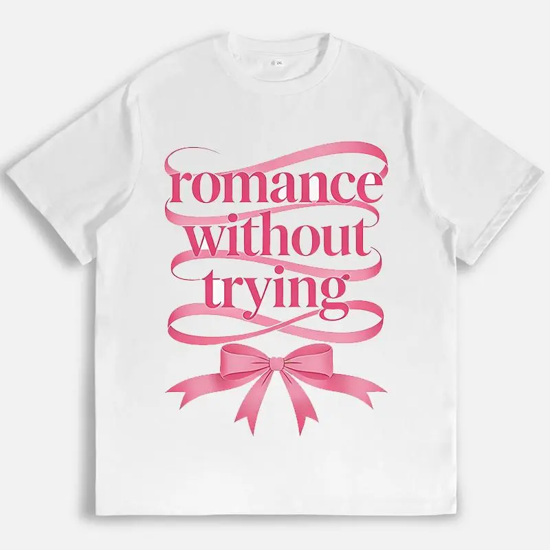 Women's Short-Sleeve Round Neck Romance Quote Graphic T-Shirt - Soft Cotton, Feminine Aesthetic, Streetwear Top, Core Wardrobe Staple for Date Night & Everyday Wear, Shortsleeve, Tshirt