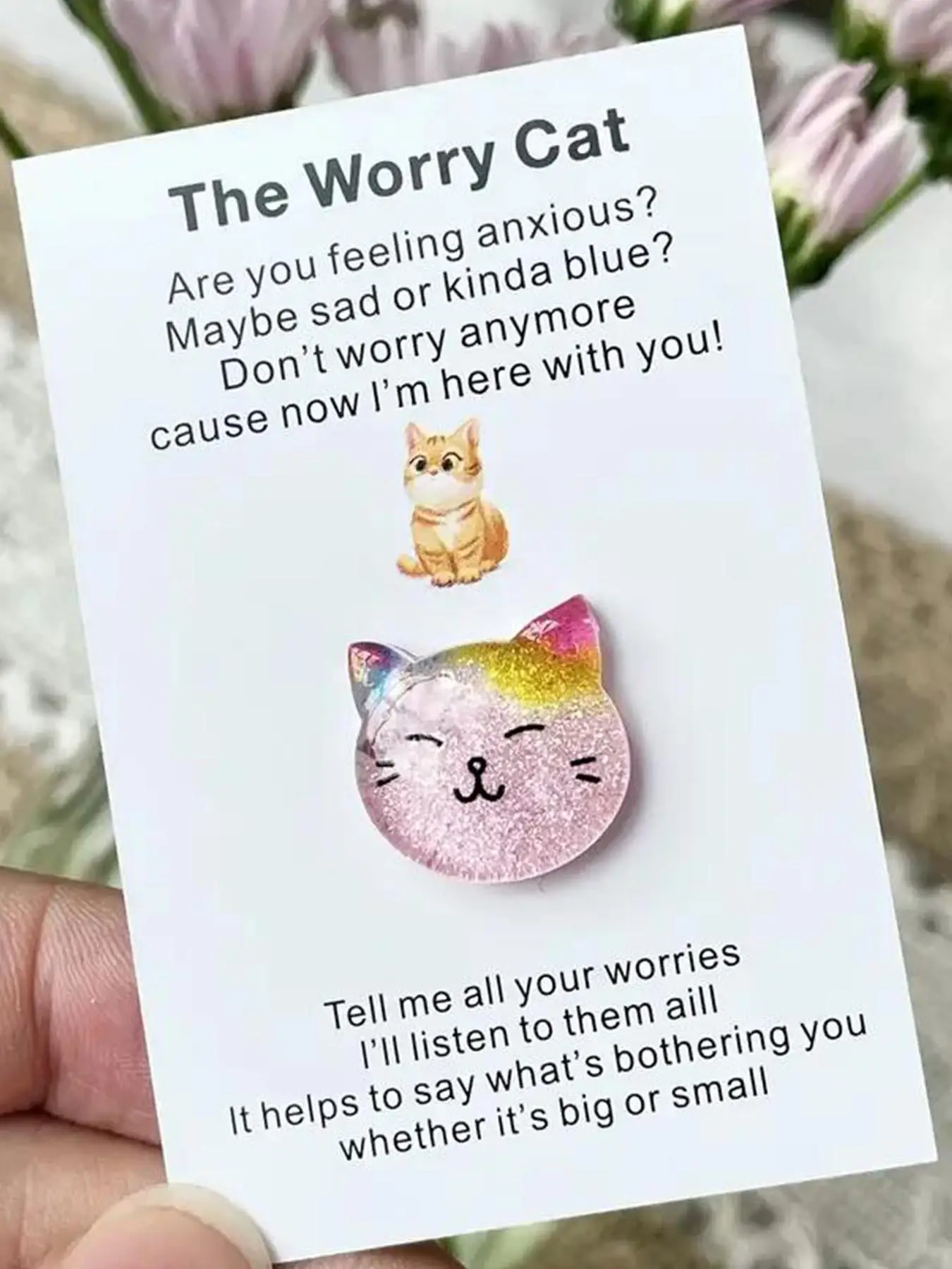 Cute Cat Design Pocket Hug Card, Pastel Color Comforting Animal-Themed Card for Anyone Feeling Anxious, Sad, or Blue, Fashion Accessories for Women &