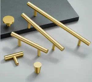 Cabinet Pulls Handles Solid Brass Gold Pull Handle Knob T Bar Round Copper Knobs Handles Dresser Drawer Kitchen Cupboard Furniture Hardware Matching Solid Brass Round Knobs & Truncated Tapered Cone Shaped Solid Brass Knobs Available in Multiple Sizes