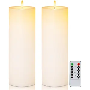 4" x 12"  Outdoor Flameless Candles  Operated LED Large Pillar Candles with Remote and Timer for Indoor Outdoor Lanterns, Long Lasting, White, Set of 2