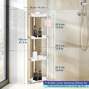 Corner Shower Caddy for Bathroom Organizer: 2/3/4/5 Tier Floor Standing Shower Shelves Storage - Rustproof Corner Shower Organizer Rack Stands for Bathroom, White