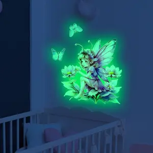 Glow-In-The-Dark Fairy Butterfly Wall Sticker, Decorative Wall Sticker, 30x30cm Night Light Decor for Living Room Bedroom Bathroom Home Background Decoration