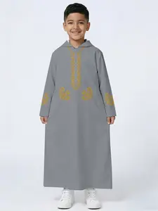 Boys' Hooded Long Robe with Curly Pattern, Elegant and Stylish, Perfect for Boys, Comfortable and Trendy