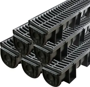 Trench Drain System with Plastic Grate, 6 Packs HDPE Channel Drainage, 39.4" x 5.9" x 5.1" Garden Drain, Total Length 236.4 Inch for Driveway Yard Pool Sidewalk Patio (6, 5.9 x 5.1 Inch)