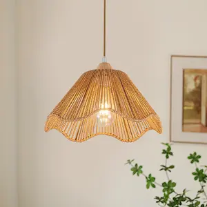 D12.5 Inch Boho Light Fixtures Boho Rattan Pendant Light Flush Mount Mini Chandelier Woven  Light Fixture for Bedroom Hallway Entryway  Kitchen