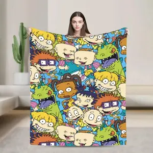 Rugrats 90s Revival Character Blanket Ultra Soft Flannel Cozy Warm Bedroom Couch Sofa Chair Camping Throw Bedspread Decor Decorative Throw Perfect Birthday Gift Christmas Gift for Cartoon Fans Kids Teens Adults Men Women Nickelodeon Nostalgic Style