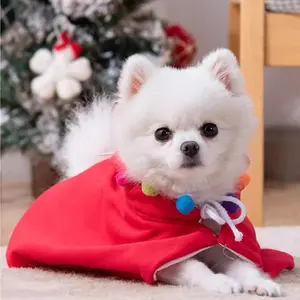 Cat & Small Dog Christmas Costume - Santa Cloak with Pom Pom Star Hat | Xmas Elf Outfit Pet Holiday Accessories